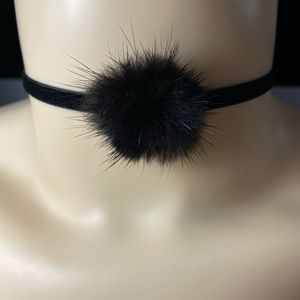 Black Puff Pom Choker Necklace